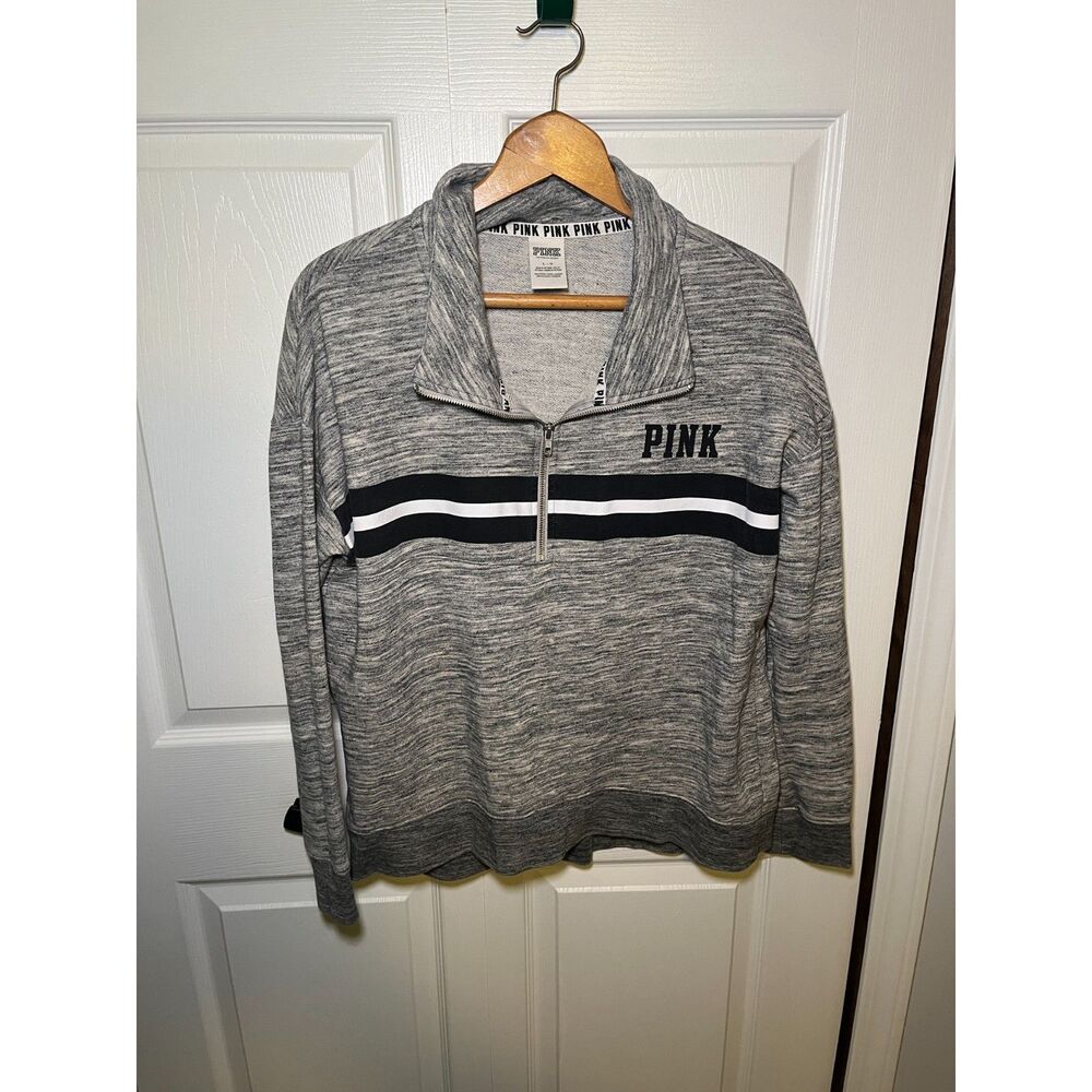 PINK Victoria’s Secret Quarter Zip Pullover Gray Sweatshirt Women’s Large